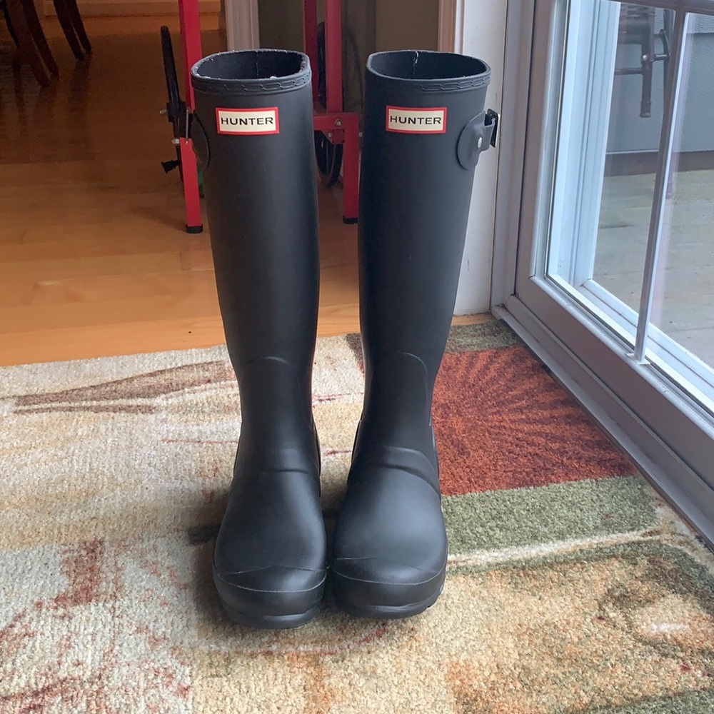 Matte black full length Hunter Boots